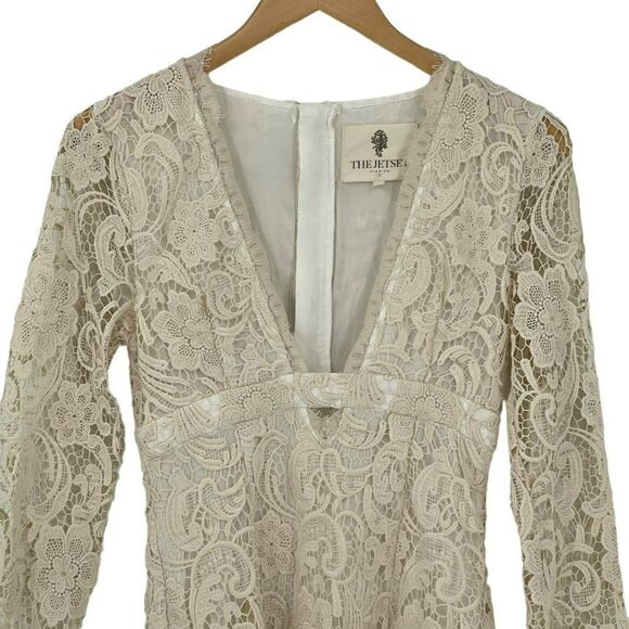 The Jetset Diaries Pisa Lace Bodycon Mini Dress Ivory Scallop Hem Women Small - Picture 5 of 12